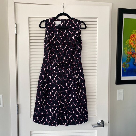 Helene Berman Hearts Mini Shift Dress, Deep Blue & Pink, Bow, Size 4 - Picture 1 of 8
